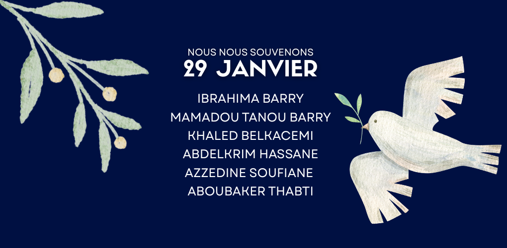 Le nom des personnes ayant été abattues lors de l'attentat entourés de l'image d'une colombe et d'un rameau.