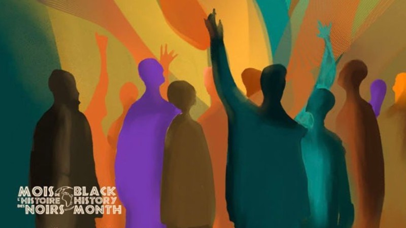 Illustration de silhouettes colorées représentant "un mouvement, une vibration collective. Un mouvement d’affirmation, de libération et de reconnaissance." selon l'artiste Williamson Dulcé.